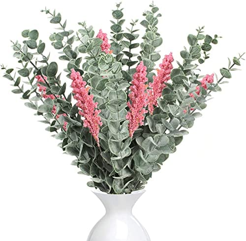 LWAIX Eukalyptus Künstlich Pflanze Deko 22Stk Künstliche Eukalyptuszweige und 6Stk Foam Lavender Bouquet Für Hochzeitsfeiern Party Home Tischdeko Blumenarrangement(Paket A)