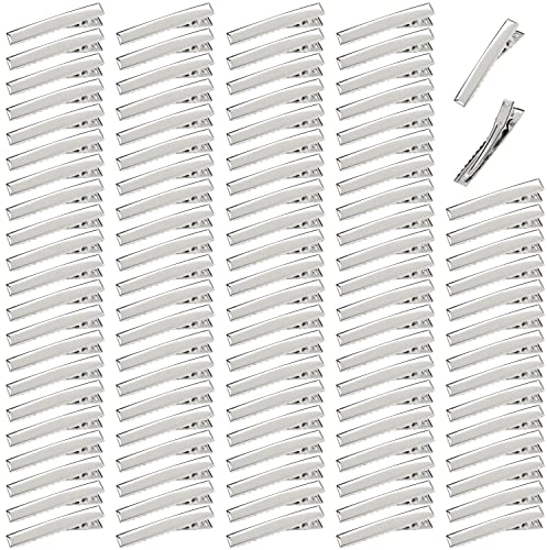 Lot de 100 petites pinces crocodiles plates en métal argenté pour femme et fille (40 mm)