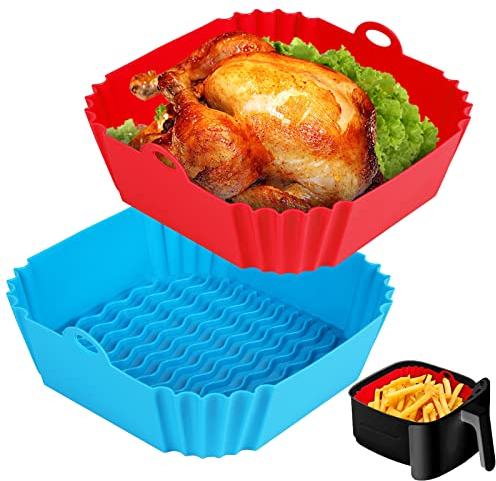 Boribim 2 forros cuadrados de silicona para freidora de aire, olla reutilizable de 8 pulgadas, accesorios para freidora de aire, insertos de freidora de aire para 4 a 7 cuartos de galón para