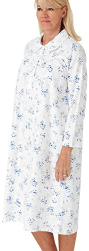 Marlon Womens Candace Brushed Cotton Printed Peter Pan Collar Nightgown, Tilly Blue, 16-18