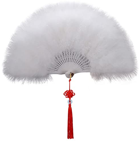 URFEDA Damen Fächer Marabou Feder 1920s Vintage Stil Retro Feder Handfächer Faltfächer Klappfächer Vintage Tanzfächer Tanzen Hand Fan Damen Gatsby Kostüm Flapper Zubehör
