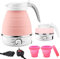 Vaileal Foldable Electric Kettle - Portable Silicone Kettle Travel with Separable Power Cord and 2 Silicone Folding Cup, Silicone Folding Electric Kettle Indoor, Outdoor, Camping,Travel Kettle, Pink