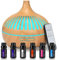 Difusor Aceites Esenciales, 550ML Humificador de Aromas Ultrasonico con 6 x10ml Aceites Esenciales,Silencioso Humidificador Aceites Esenciales con Mando a Distancia,Timer,7 Color LED,para Hogar, SPA