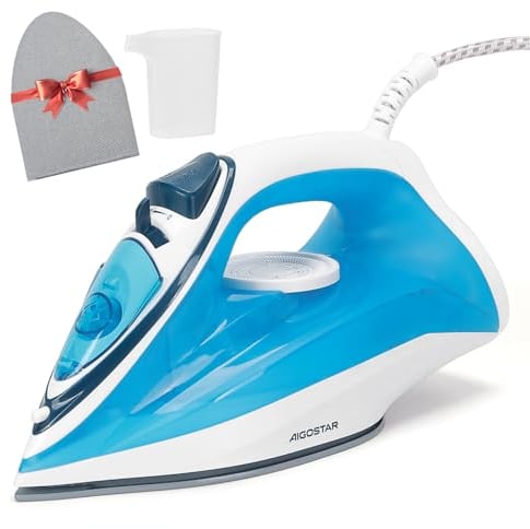 Aigostar Ferro da Stiro a Vapore 2400W, Base in Ceramica, 4 Modalità di Vapore, Capacità 250ml, Sistema Anticalcare, Antigoccia e Auto-Pulente, con Guanto - Pro Smith