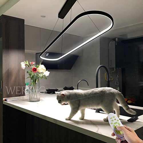 WERSVG Modern Esstischlampe LED Pendelleuchte Oval Design Hängelampe Dimmbar 3500K-6500K Schwarz hängeleuchten & pendelleuchten Höhenverstellbar, für Wohnzimmer Esszimmer Küche Büro L90cm, 40W