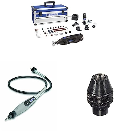 Dremel 8260 Akku-Rotationswerkzeug, 2x 12V 3Ah Li-Ion Akku & 225 Biegsame Welle & 4486 Bohrfutter - Zubehörsatz für Multifunktionswerkzeug