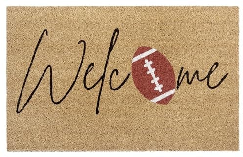 Hanse Home Kokos Fußmatte für Innen - Outdoor Schmutzfangmatte Natur, Kokosmatte Welcome Football, Wetterfest und rutschfest für Flur, Terrasse, Eingangsbereich - 45x75cm