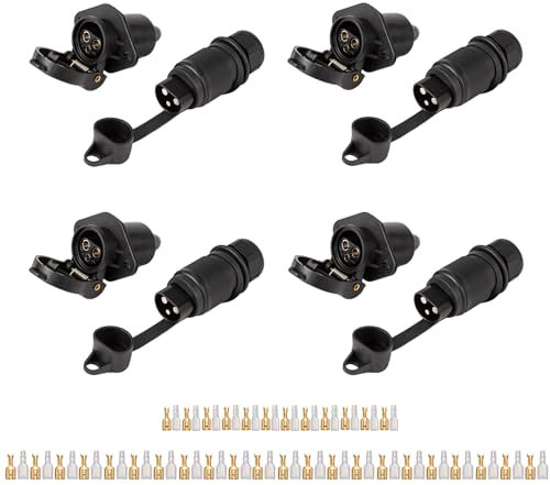 TAEUYYM 4 Pièces Prise Remorque Et Prise pour Remorque 3 Broches, 12V Etanche Prise Remorque 3 Broches Femelle Male, Prise pour Attelage 3 Broches Remorque Camion Tracteur Machines Agricoles(4 Pièces)