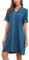 Wikoan Chemise de Nuit Femme Manches Courtes Chemises de Nuit Coton Col en V avec Boutons Devant Vêtement Liquette de Nuit Doux Bleu Cobalt L