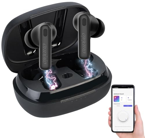 auvisio Kopfhörer kabellos: In-Ear-Stereo-Headset mit ANC, Bluetooth 5.2, Ladebox, App, schwarz (ANC Kopfhörer, InEar, Freisprecheinrichtung)