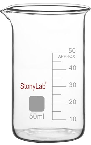 stonylab Glasbecher, 1er-Pack Borosilikatglas Graduierter Hoher Becher mit Ausgießer, Laborbecher, 50 ml
