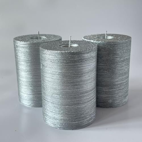 Memoward Stumpenkerzen,Kerzen Groß Set,Lange Brenndauer,Saubere Verbrennung,Unparfümiert,für Haushalt,Feiern und Gastronomie Deko (7.5 x 10 cm-3er, Silber Metallic horizontaler Streifen)