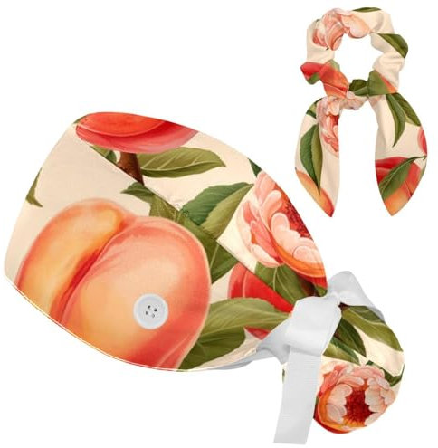 Scrub Cap mit Haargummis, Pfirsich-Arbeitsmütze, Haarabdeckung, elastische Bandage, Raffhalter für Damen, Mehrfarbig 9, S/XXL