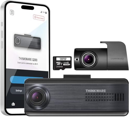 THINKWARE Q200 2CH Dashcam 2K vorne, 1080P hinten, Auto-Dashcam, WLAN, WDR, Geschwindigkeits- und Rotlichtwarnungen, ADAS, max. 256GB, Parküberwachung, Nachtsicht (32GB MicroSD, 12V-Zigarettenanzünder