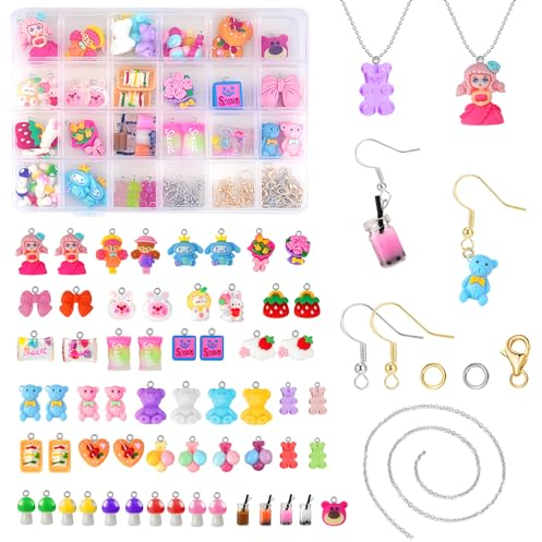 EWRTIUQA Ohrringe Selber Machen Set,Charms Anhänger Set für Halskette, Charms Perlenengel Bubble Tea Anhänger Schlüsselanhänger Gummibärchen Ohrringe DIY Geschenk Coole Sachen für Teenager Mädchen