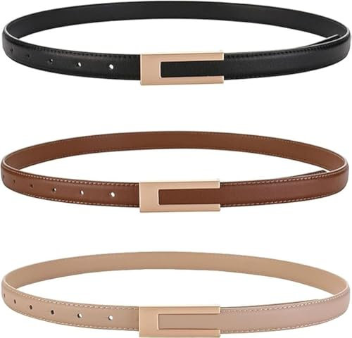 RISVOWO Schmaler Taillengürtel für Damen 3pcs Ledergürtel Verstellbarer Dünner Gürtel Skinny Retro Taillengürtel Klassisch Dekorativen Gürtel für Jeans Hosen Kleider Mode Gürtel