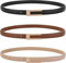 RISVOWO Schmaler Taillengürtel für Damen 3pcs Ledergürtel Verstellbarer Dünner Gürtel Skinny Retro Taillengürtel Klassisch Dekorativen Gürtel für Jeans Hosen Kleider Mode Gürtel