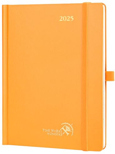 POPRUN Kalender 2025 Buchkalender Hardcover, ca. A5 (22 x 16,5 cm), 12-Monate-Terminplaner (Jan.2025-Dez.2025), Wochenplaner 2025 mit 100 GSM Zertifiziertem Papier - Orange