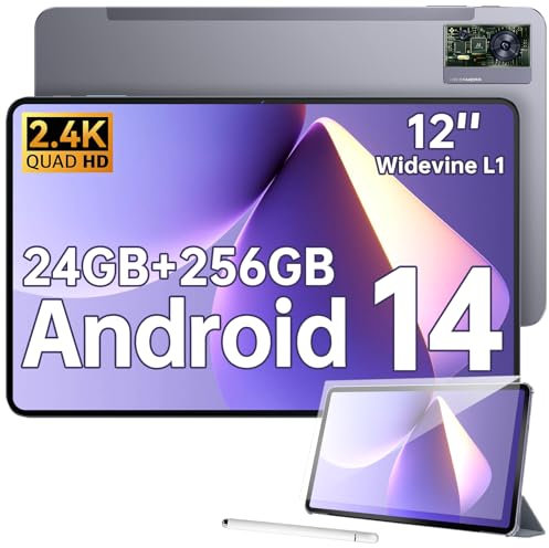 OUKITEL OT5S Tablet 12 Pulgadas 2.4K IPS Tableta Android 14 Tablet con Lapiz 24GB+256GB(TF 2TB) Gaming Tablets con Funda 8250mAh 16MP 4-Altavoces Widevine L1 Dual SIM 4G| Face ID | GPS | OTG | 5G WiFi