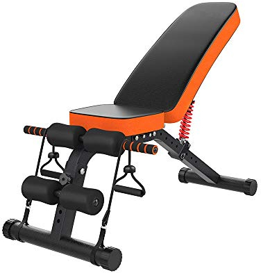 Kleine Hantelbank, Hantelbank, Sit-Up-Board, Bankdrückhocker, klappbar, Domen – Schwarz Orange Fitness Hantel
