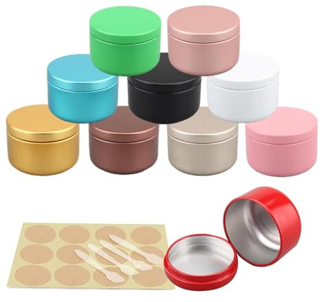 YANCAER 10 Pièces Pots en Aluminium, 50ml Mezclado Conteneurs Cosmétiques Vide Pots de Voyage, Ronds Petit Pot Aluminium avec Couvercle, Pot Aluminium de Bougies