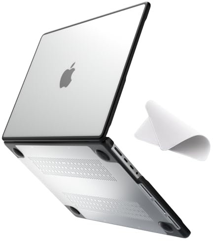 eleger Cover anti-cracking compatibile con MacBook Pro 14 pollici M4 M3 M2 M1 Pro/Max A3112 A2918 A2779 A2442, versione 2024 2023 2021, bordo in TPU nero e Custodia rigido in PC, Trasparente opaco