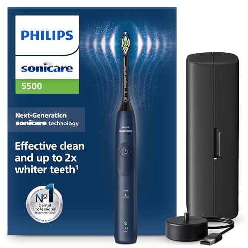 Philips Sonicare 5500, spazzolino elettrico sonico con 2 modalità, avviso di pressione, EasyStart, Smartimer e BrushPacer, blu navy, modello HX7113/01 [Nuova tecnologia]