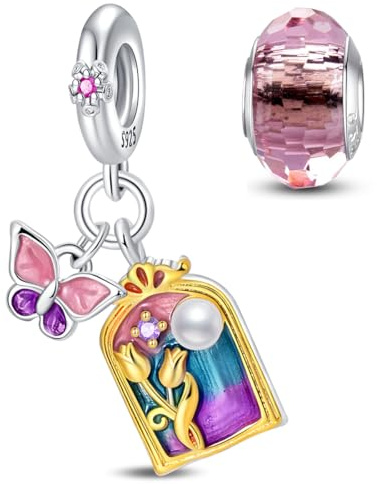 HappyStar glühwürmchen Charms Anhänger Silber 925 für Armbänder, Blumen Beads Charm für Damen Glück Charm anhänger Kompatibel mit Pandora Europäischen Armbändern und Halskette