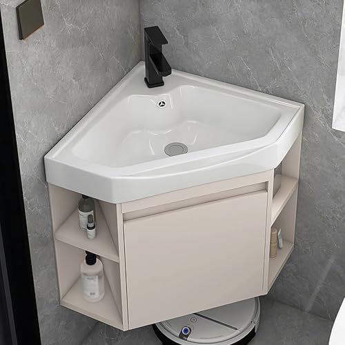 SXSYTR Eckwaschbecken Mit Unterschrank, Wandmontiertes Keramikwaschbecken, Eckwaschbecken Mit Unterschrank, Badmöbel-Set für Badezimmer & Gäste-WC, Waschbecken Set for Kleine Räume(White-A,38cm)