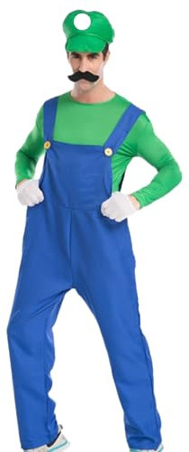 Carnavalife Disfraz de Mario y Luigi, disfraz de super brothers para adultos, mono y gorra para adultos, ideal para fiesta cosplay halloween y carnaval (Verde, L)