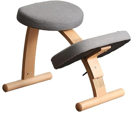FVPJUXSG Ergonomischer Kniestuhl, Sitzhaltung Verbessern, Bürostuhl Verstellbarer Hocker, Home-Office-Stuhl, Rückenschmerzen Lindern, Kniender Holzstuhl, Bequemes Kissen(Color:grau)