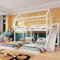 Lit superposé, 90 x 200 cm, 3 places, pour enfant, avec toboggan, étagère ouverte, échelle à trois niveaux, conçu avec trois positions de lit, cadre en pin, lit d'enfant avec toit, pin + MDF
