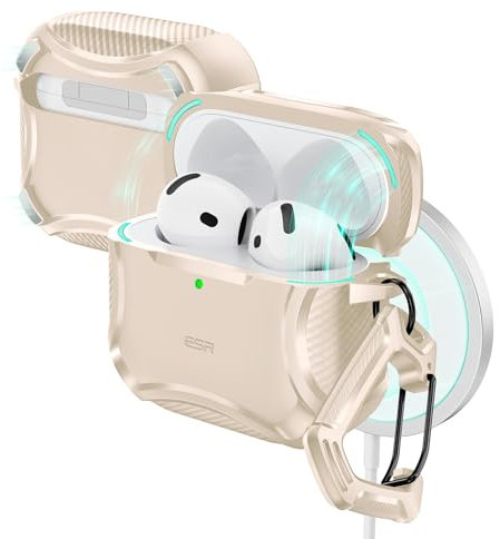 ESR für AirPods 4 Hülle, kompatibel mit AirPods Hülle 4. Generation (2024), Unterstützt kabelloses Laden, Starker Sturzschutz, Magnetischer Deckel, Cyber Serie, Wüstentitan