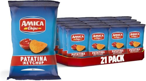 Italian Gourmet La Patatina patatine Ketchup-Chips glutenfrei 21 x 50g | Croccanti con olio di girasole, knuspriger Snack mit natürlichem Aroma für, Gesamtnettogewicht 1,05 kg + Kostenlos Polpa 400g