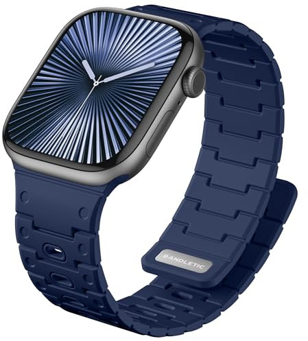 Bandletic Magnetic Straps Compatible with Apple Watch Series 10 42mm - Soft Silicone Bands for iWatch Series 9/8/7 41mm, SE2/SE/6/5/4 40mm, 3/2/1 38mm, Sport Breathable Strap for Men Women,Blue