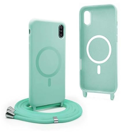 YFSYLL Handykette Hülle für iPhone XS/X mit Band,Magnetische Silikon Handyhülle Kompatibel mit MagSafe,Handyhülle für zum Umhängen Einstellbar und Abnehmbar - Mintgrün