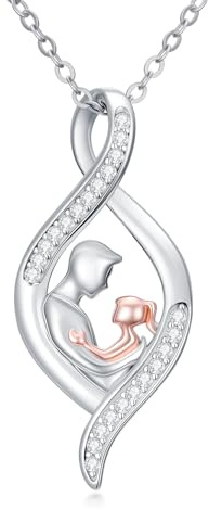 SOESON Vater Tochter Kette 925 Sterling Silber Herz Anhänger Mondstein Halskette Schmuck Geschenke für Damen Mädchen