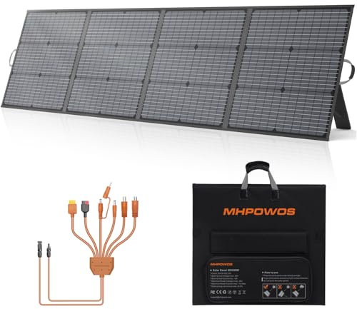 MHPOWOS 220W Tragbares Solarpanel, Leichtes Faltbares 20V Solarpanel mit Verstellbarem Ständer, IP67 Wasserdichtes Ladegerät für Outdoor Camping, Tragbare Stromstation, Wohnmobil, RV