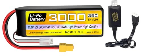 1PCS 3S 11.1V 3000mAh 35C Batterie Lipo avec Prise XT60 et 1PCS Ligne de Chargement USB pour Voiture RC Camion RC Bateau Quadcopter
