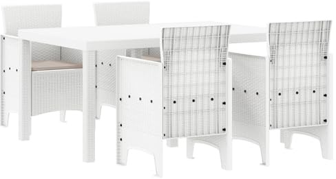 vidaXL 5-teiliges Garten Essset Weiß Poly Rattan Tisch mit 4 Stühlen Outdoor Sitzmöbel Terrasse Balkon für Erwachsene Wetterfest