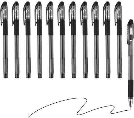 M&G 0.38mm Rollerball Pens, 12PCS Ball Point Pens Black Liquid Gel Ink Smooth Writing for Writing Home Office, Black, AGP63201A
