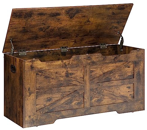 Hzuaneri Cassapanca 100 cm, Cassa Porta Oggetti, Cassapanca Contenitore da Interno, 2 Cerniere di Sicurezza, per Ingresso, Camera da Letto, Soggiorno, Marrone Rustico SB03401X