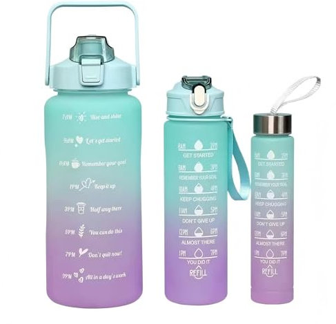 Lengender Gourde Sport 2L avec Paille & Marqueur de Temps de Motivation, Bouteille d'eau Sans BPA Reutilisable, Étanche & Réutilisable (Lot 3)