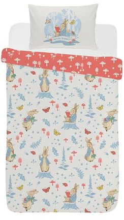 dreamtex Peter Rabbit Forest Life Single Reversible Duvet Cover and Pillowcase Set for Kids Children Polycotton Bedding Textile SR1-PTR-FOR-12
