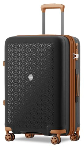 KONO Koffer Groß mit Getränkehalter Hartschale Leicht Polypropylen Erweiterbar Rollkoffer Groß Reisekoffer mit 4 Rollen und TSA Schloss, Schwarz/Braun