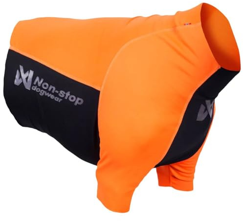 Non-stop dogwear Protector Half Suit, Technisches Hunde-T-Shirt, Orange-Schwarz, Reflektierend, RawEdge™ Beinöffnungen, für Musher und aktive Hunde (S)