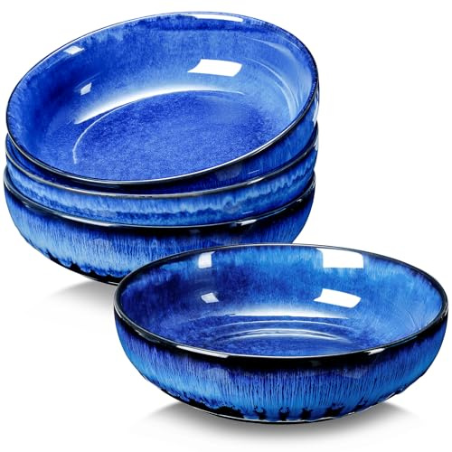 NUTRIUPS Keramic Salatschüssel 4er Set Ø 21,5 cm, 1,2L Bowl Schüssel Groß aus Keramik, Servierschüssel Premium Porzellan (Tiefblau)