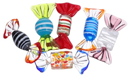 jojofuny 6Pcs Murano Style Glass Candy Ornaments Hand Blown Glass Sweets Cute Candy Ornament Set for Home Display Wedding Christmas Party Holiday Tree Decoration