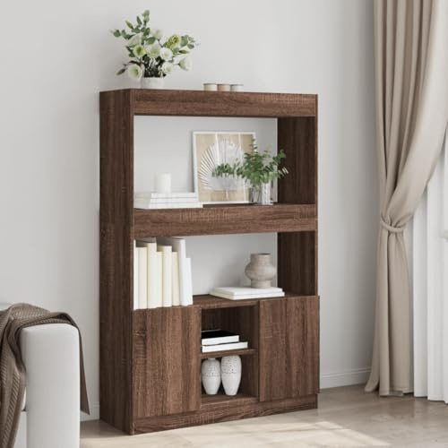 Fangmaliuyun Hochschrank 92x33x140 cm, Eiche Braun, 90 kg, schmal mit Türen, Bücherregal/Vitrine fürs Wohnzimmer, Schlafzimmer, Büro