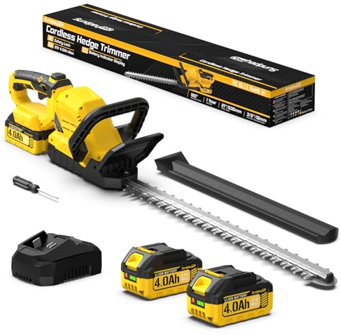 SundpeyPRO 53CM Taille Haie Batterie - 21V Taille Haie Electrique sans Fil avec 2 Batteries de 4.0Ah, Poignée Pivotante à 180°, 16mm Écartement des Dents pour Jardin, Haies et Arbustes